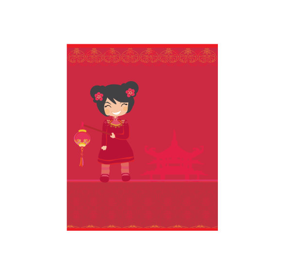 一个中国女孩和她美丽的灯笼图片下载