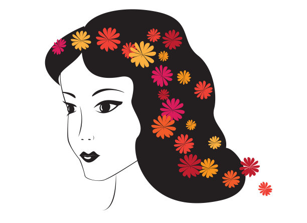 矢量插图-褐发女孩与花图片下载