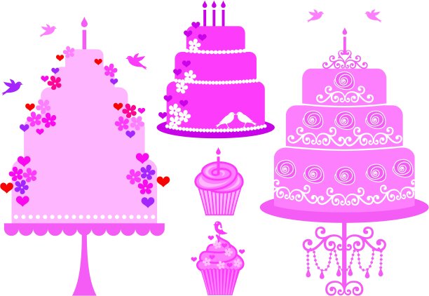 婚礼和生日蛋糕，矢量图片下载
