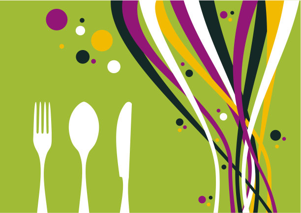 叉子，刀和勺子的彩色波浪背景图片下载