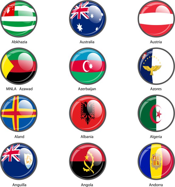 设置圆形图标世界主权国家的旗帜。向量并图片下载