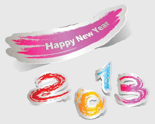 色彩缤纷的标签纸笔触新年快乐2013图片下载