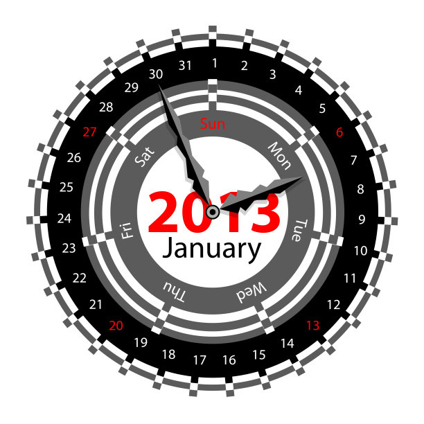 设计一款带有20年圆形日历的时钟的创意图片下载