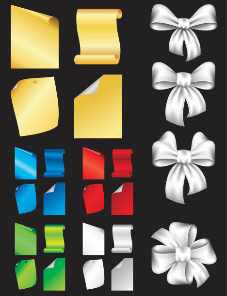 纸笔记集和弓形设置在一个黑色的背景。图片下载