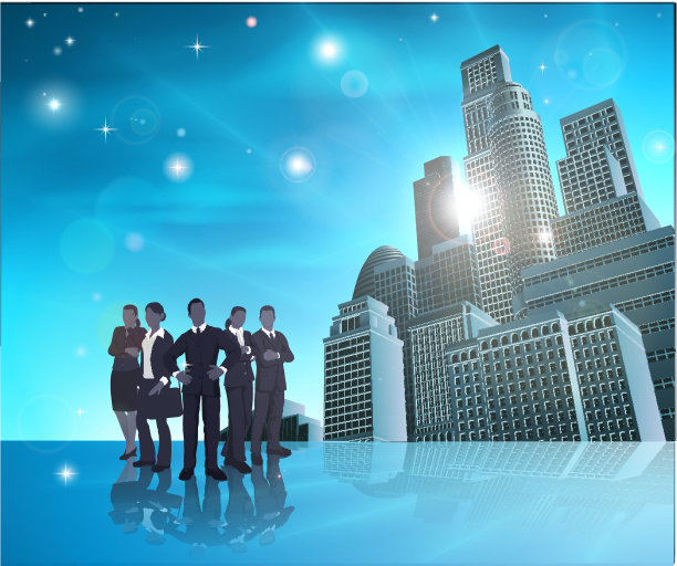 专业团队蓝色城市插画图片下载