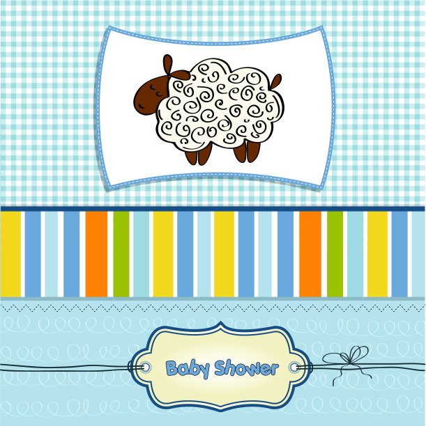 可爱的婴儿沐浴卡与绵羊图片下载