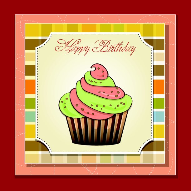 可爱的生日贺卡和纸杯蛋糕图片下载