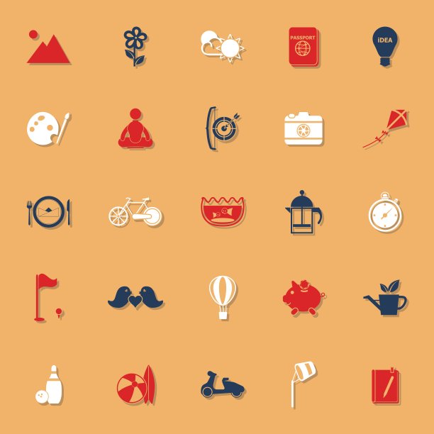 慢生活活动经典色彩图标与阴影图片下载