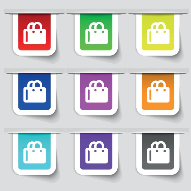 购物袋图标标志。一套多色的现代标签为您的设计。向量图片下载