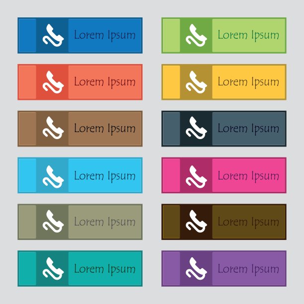 复古手机图标标志。一套12个长方形，色彩鲜艳，漂亮，高质量的按钮为网站。向量图片下载