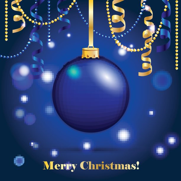 新年贺卡。带蝴蝶结和丝带的圣诞舞会。图片下载