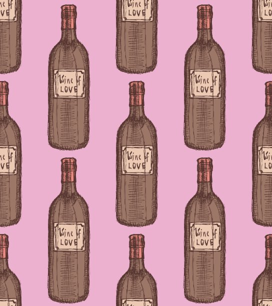素描葡萄酒瓶在复古风格图片下载
