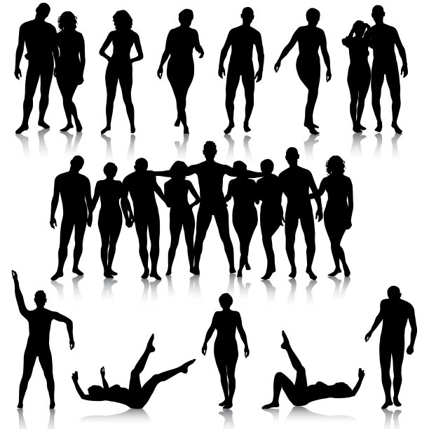 白色背景上美丽男女的黑色剪影图片下载