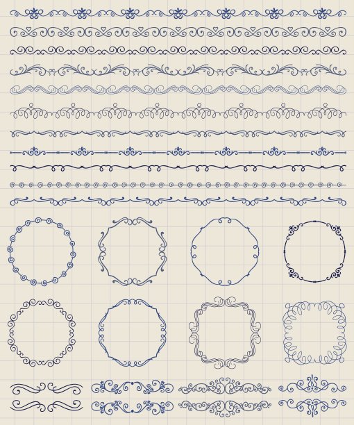 手绘边界和框架，分规，漩涡图片下载