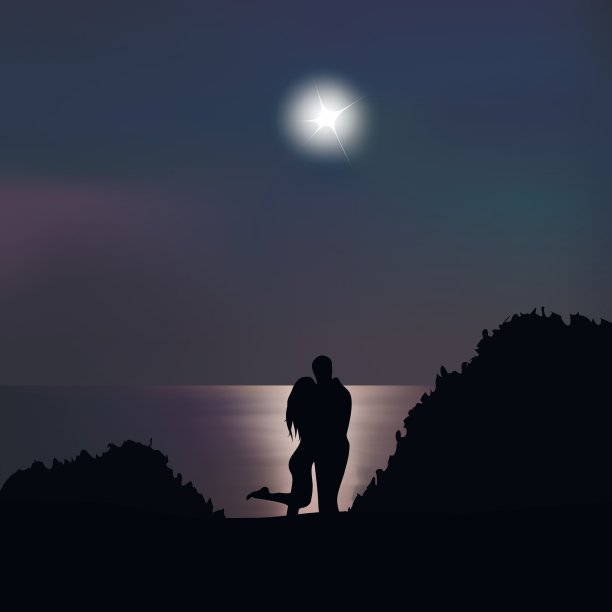 夜晚在海边相爱的情侣图片下载