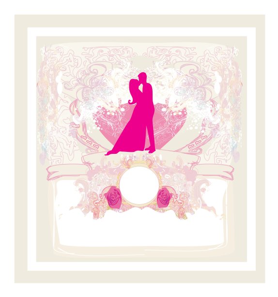 鲜花贺卡与剪影的浪漫夫妇图片下载