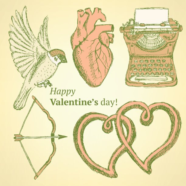 素描可爱情人节套装图片下载