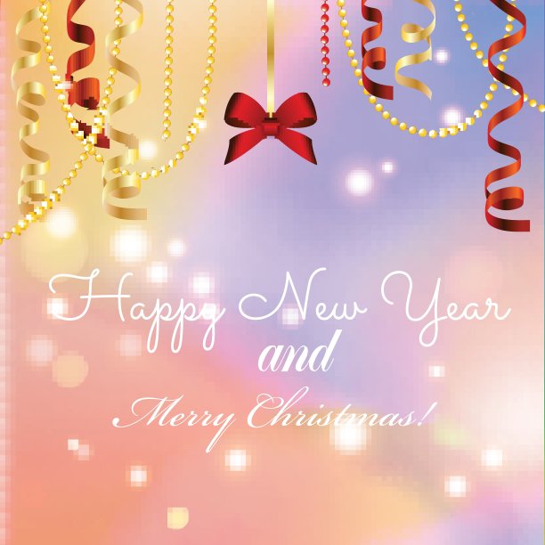 新年贺卡，圣诞蝴蝶结和丝带图片下载