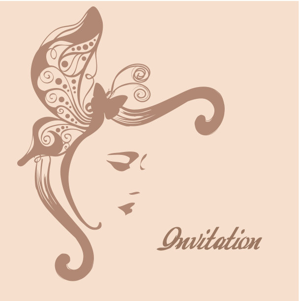 邀请卡上有女孩和造型蝴蝶图片下载