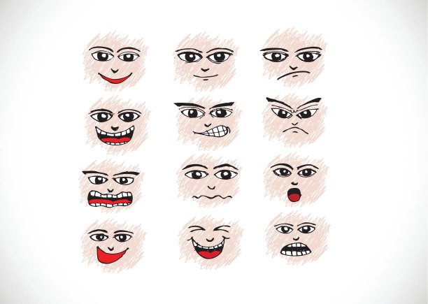 卡通面孔设置手绘插图图片下载