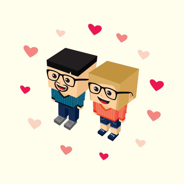 爱情情侣块等距卡通人物图片下载