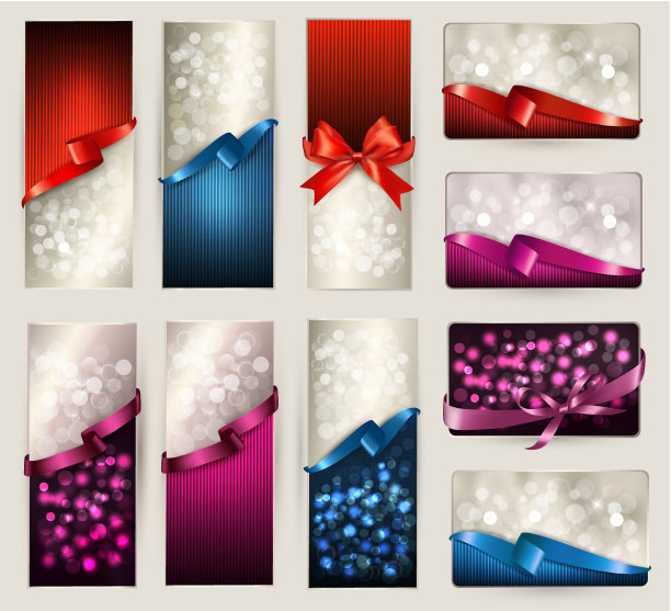 一套美丽的礼品卡和彩带横幅图片下载