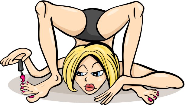 女人在瑜伽姿势幽默卡通图片下载