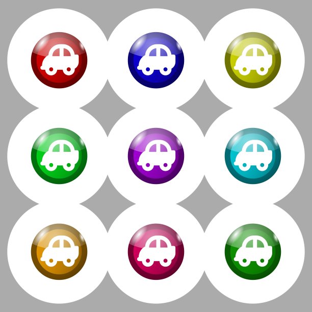 汽车图标符号。符号上有九个圆形彩色按钮。向量图片下载