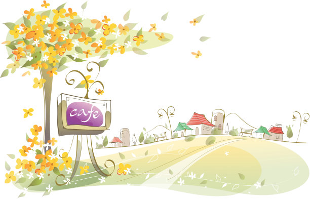 一个咖啡馆招牌树下的特写图片下载