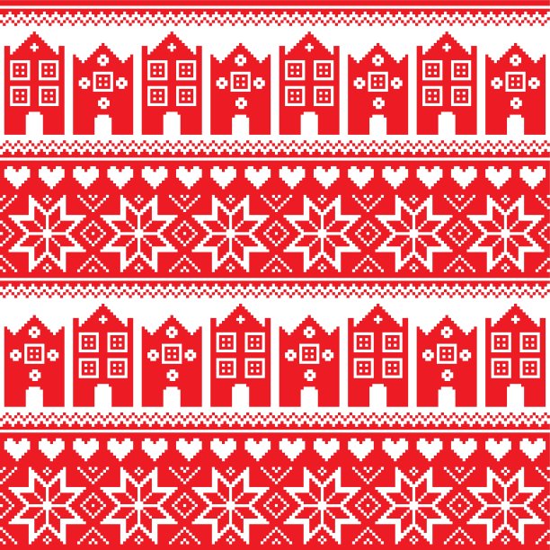 北欧，冬天无缝红色图案的房子图片下载