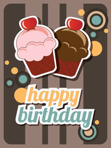 生日快乐杯蛋糕卡，复古复古图片下载