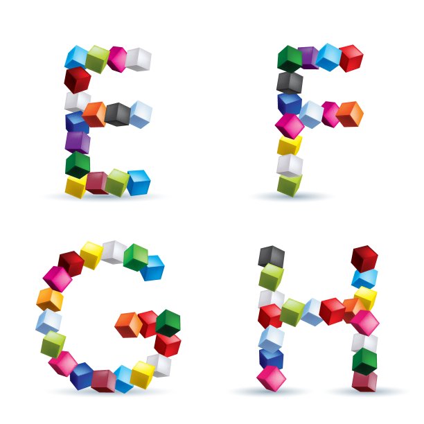 四个由彩色方块组成的字母图片下载