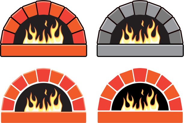 带有燃烧火焰的烤箱的矢量剪贴画集图片下载
