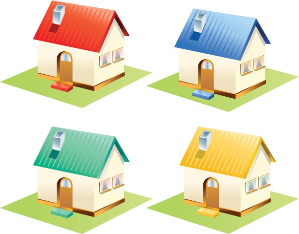 色彩斑斓的房子孤立的设置。矢量图图片下载