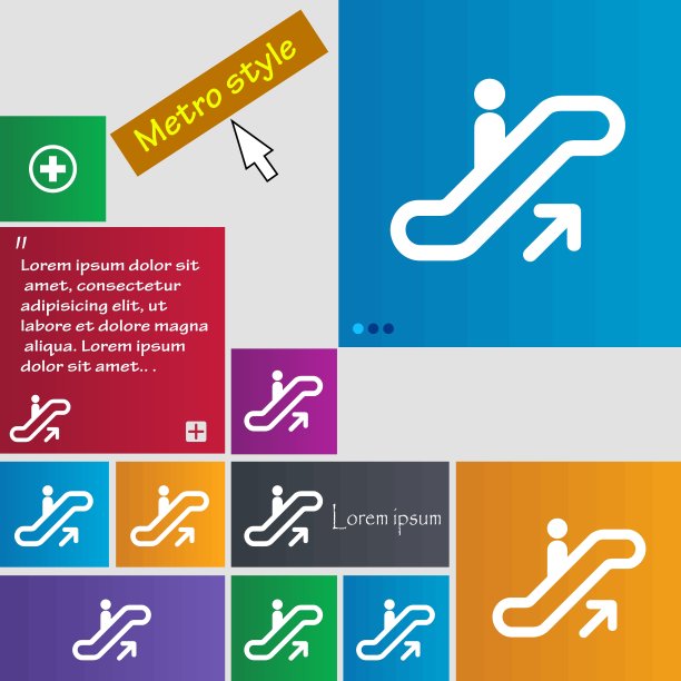 电梯，自动扶梯，楼梯图标标志。按钮。现代界面网站按钮与光标指针。向量图片下载