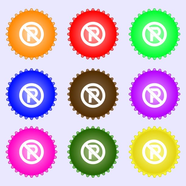 禁止停车标志。一套九种不同颜色的标签。向量图片下载