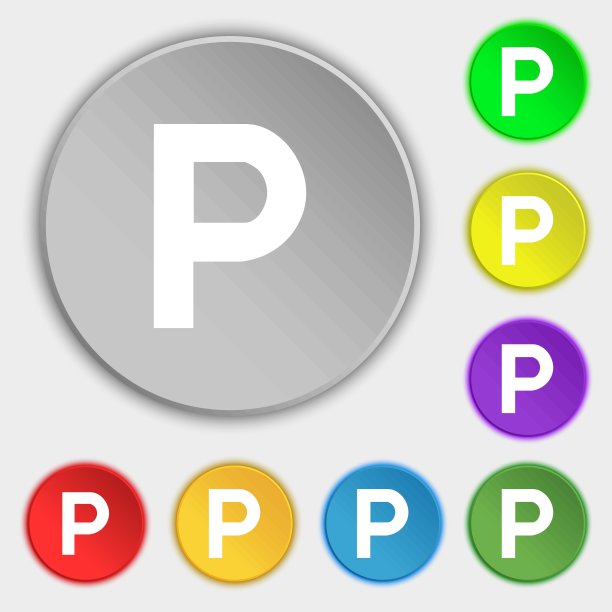 停车标志符号。符号在五个平面按钮上。向量图片下载