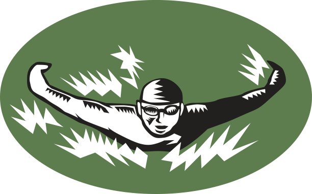 游泳者蝶泳游泳木刻图片下载