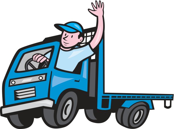 挥舞卡通的平板卡车司机图片下载