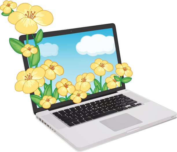 笔记本电脑和鲜花图片下载