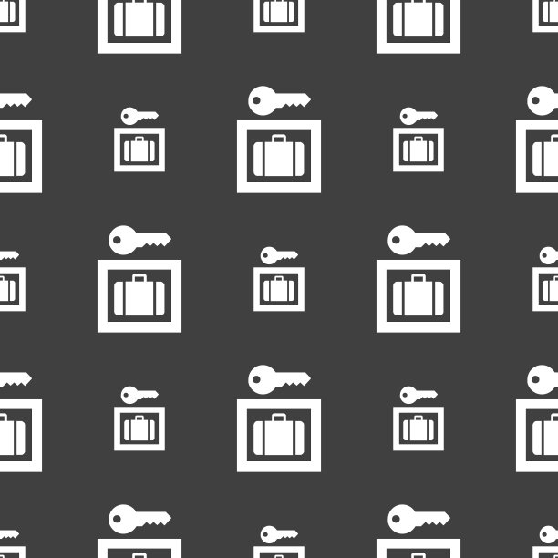 行李寄存标志。灰色背景上的无缝模式。向量图片下载
