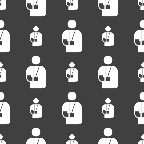 断臂，残疾标志。灰色背景上的无缝模式。向量图片下载