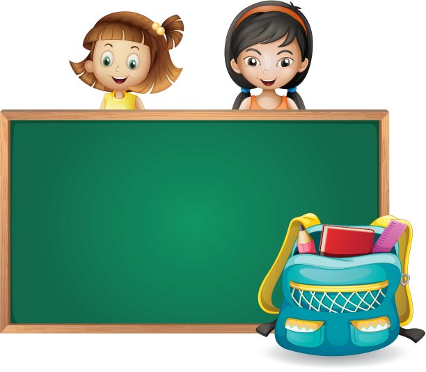 微笑的孩子和绿色的黑板图片下载