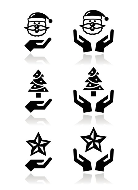 手与圣诞图标-圣诞老人，树，星星图片下载