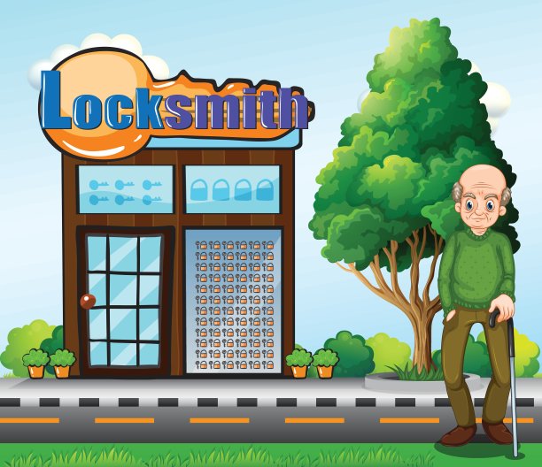 一位老人站在锁匠大楼前图片下载