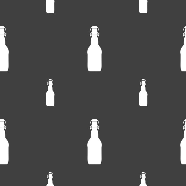 瓶图标符号。灰色背景上的无缝模式。向量图片下载