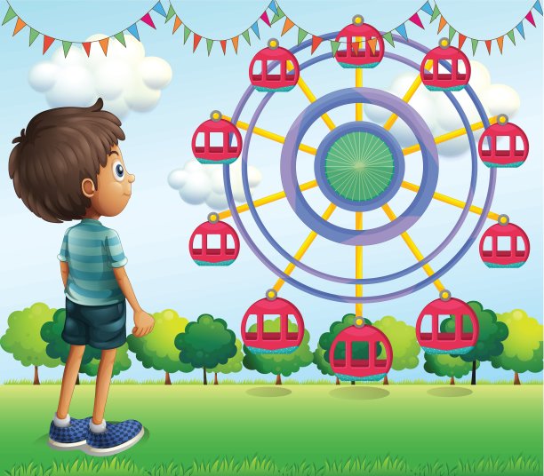 一个男孩看着摩天轮图片下载