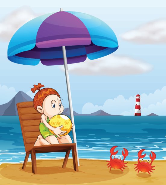 一个年轻的女孩在海滩上拿着一个沙滩球图片下载