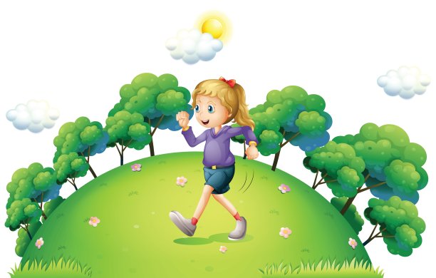 一个女孩在山上跑步图片下载