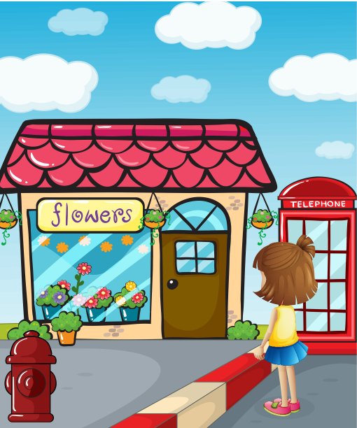 一个小女孩在看花店图片下载